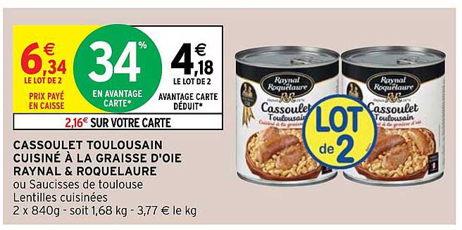 cassoulet toulousain cuisiné à la graisse d'oie raynal & roquelaure