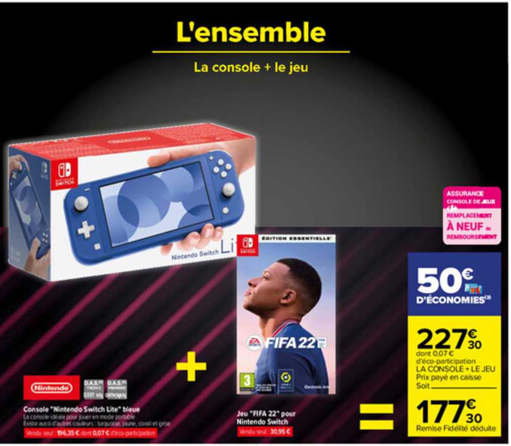 console "nintendo switch lite" bleue, jeu "fifa 22" pour nintendo switch