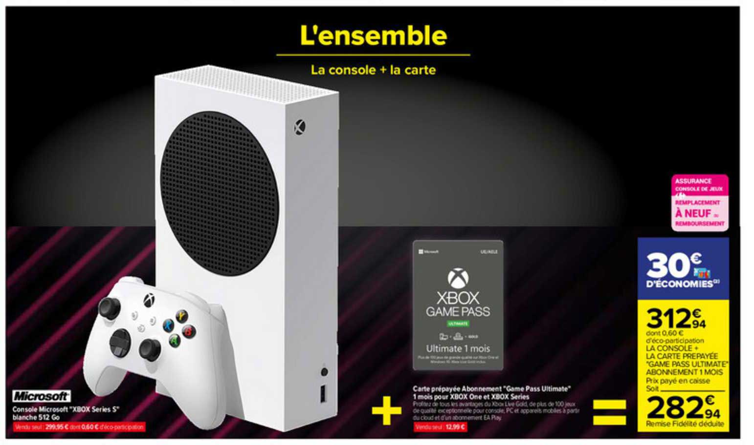Console Microsoft "xbox Séries S"bmanche 512 Go, Carte Prépayée Abonnement "gamm Pass Ultimate