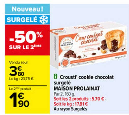 crousti' cookie chocolat surgelé maison prolainat