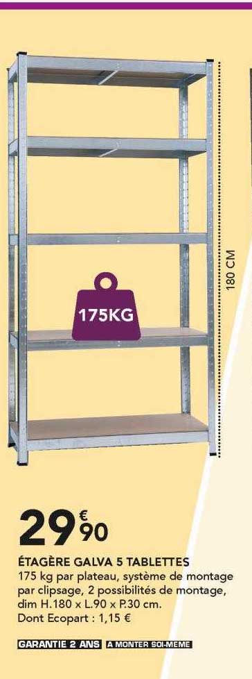 étagère galva 5 tablettes