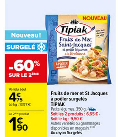 fruits de mer et st jacques à poêler surgelés tipiak