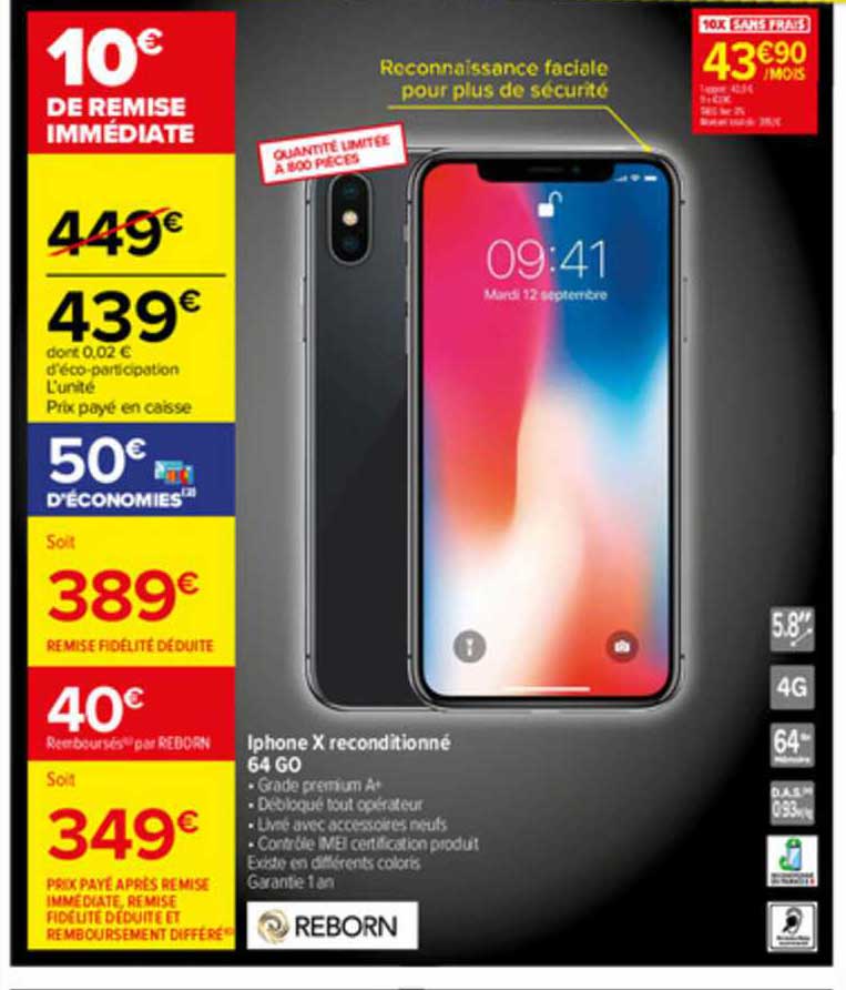 Iphone X Reconditionné 64 Go Reborn