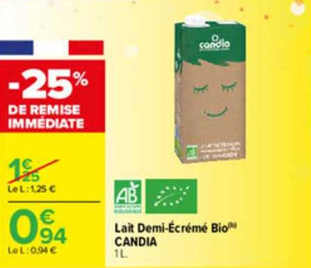 lait demi-écrémé bio candia
