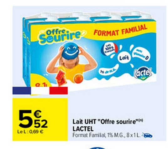 lait uht "offre sourire" lactel