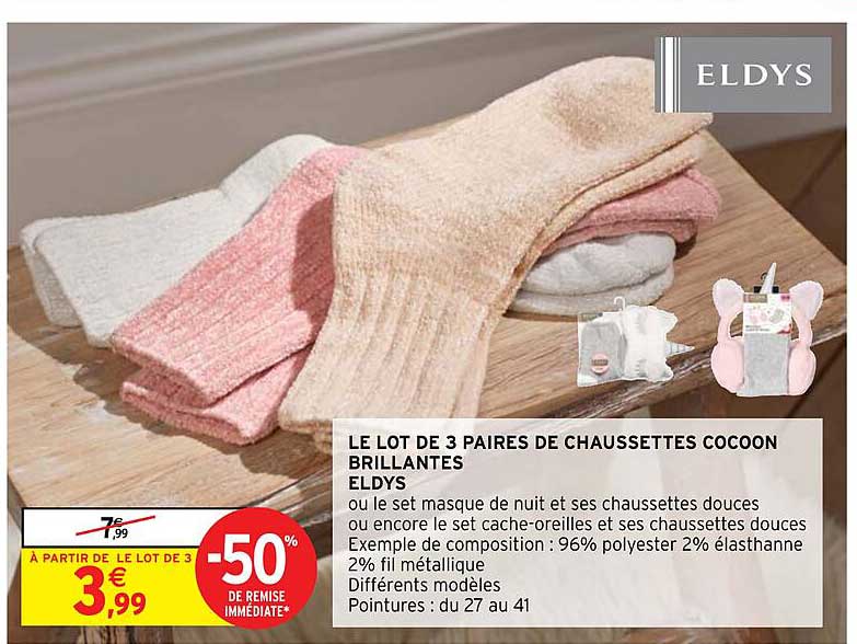 le lot de 3 paires de chaussettes cocoon brillantes eldys