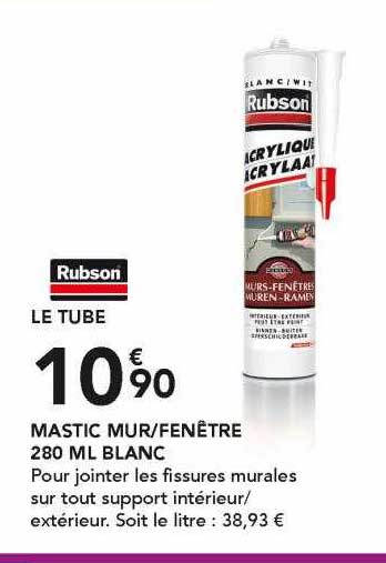 Mastic Mur-fenêtre 280 Ml Blanc Rubson