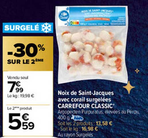 Noix De Saint-jacques Avec Corail Surgelées Carrefour Classic'