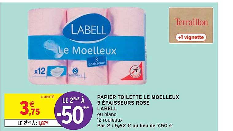 papier toilette le moelleux 3 épaisseurs rose labell