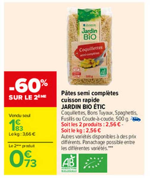 pâtes semi complètes cuisson rapide jardin bio étic
