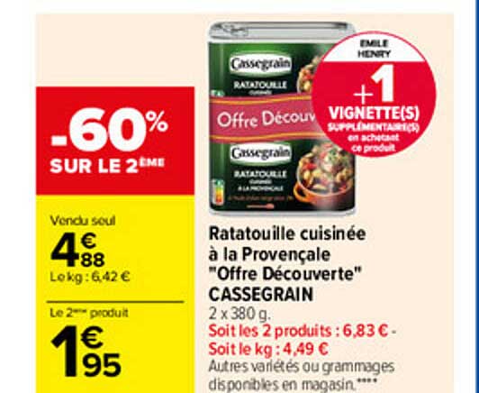Ratatouilles Cuisinée à La Provençale "offre Découverte" Cassegrain