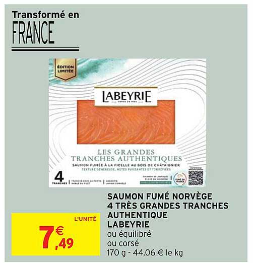 saumon fumé norvège 4 très grandes tranches authentique labeyrie