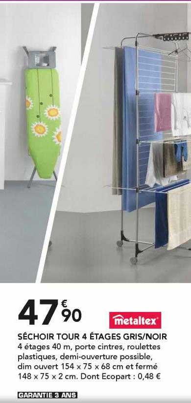 séchoir tour 4 étages gris-noir métaltex