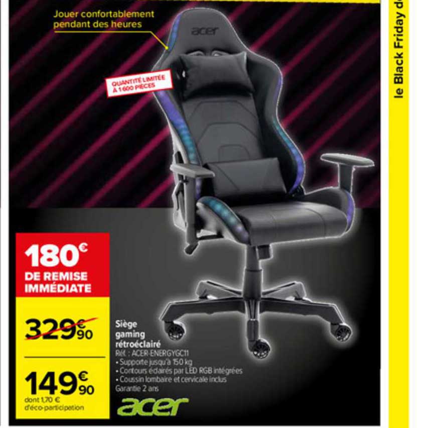 siège gaming rétroéclairé acer