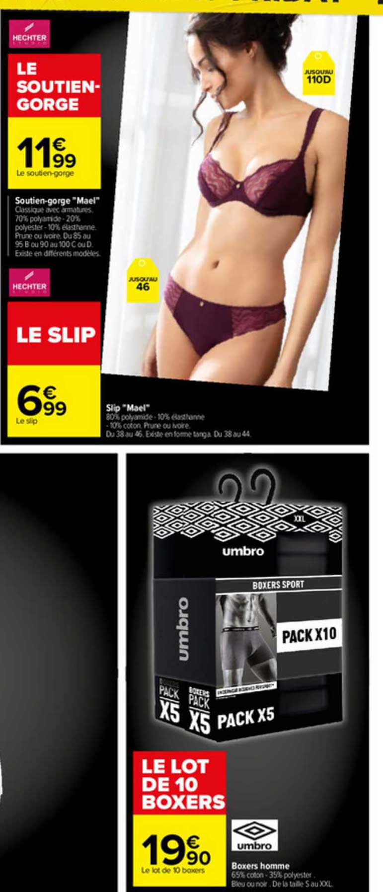 soutien gorge "mael", slip "mael" hechter, boxer homme umbro