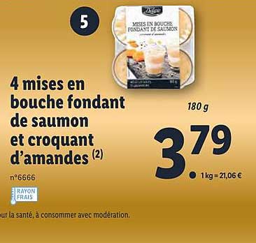 4 mises en bouche fondant de saumon et croquant d'amandes deluxe