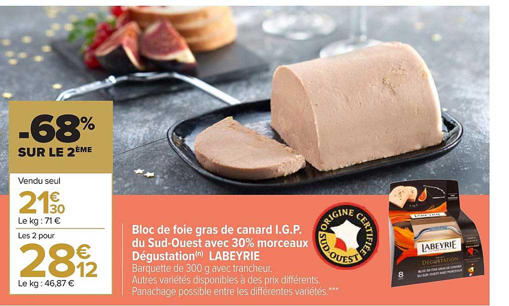 bloc de foie gras de canard i.g.p. du sud-ouest avec 30% morceaux dégustation labeyrie