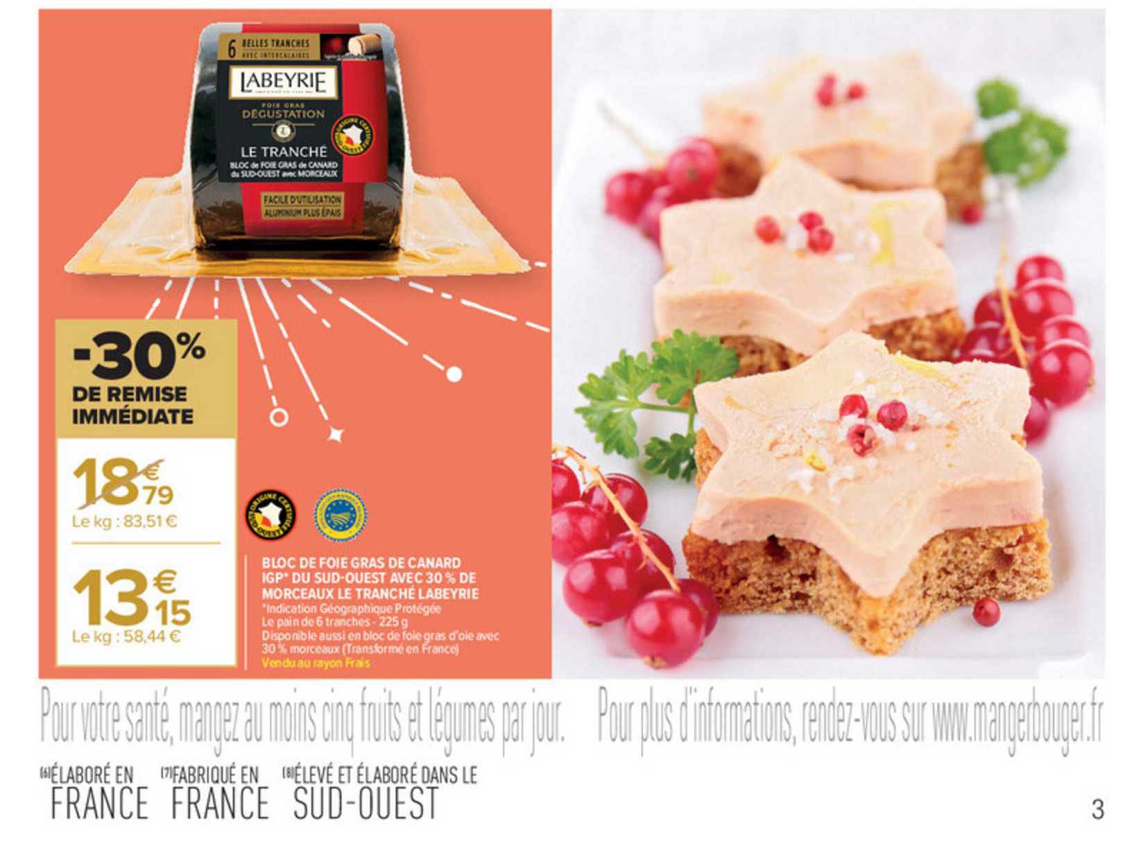 bloc de foie gras de canard igp du sud-ouest avec 30% de morceaux le tranche labeyrie