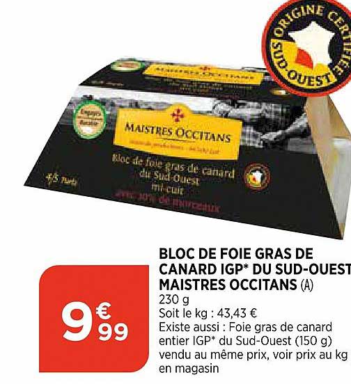 bloc de foie gras de canard igp du sud ouest maistres occitans