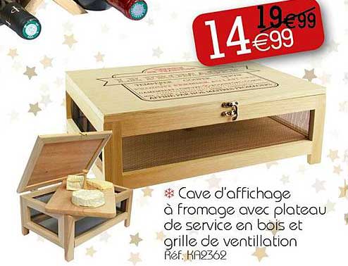 cave d'affinage à fromage avec plateau de service en bois et grille de ventilation