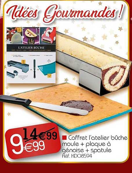 coffret l'atelier bûche moule + plaque à génoise + spatule