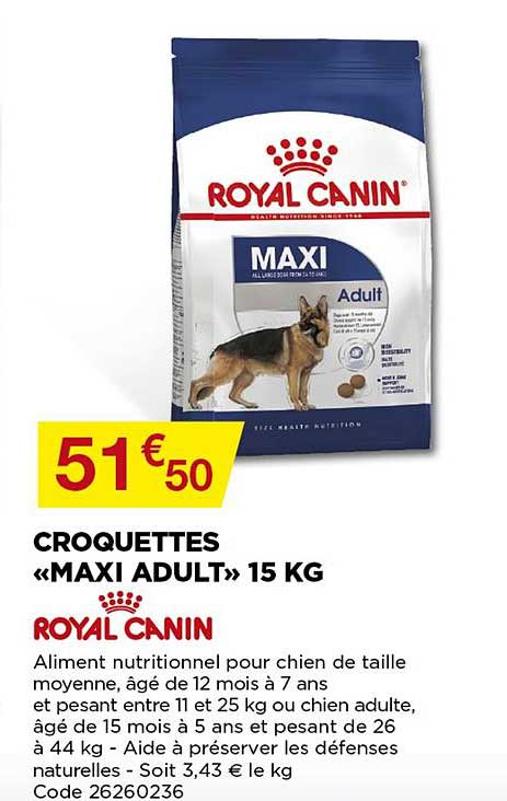 croquettes «maxi adult» 15 kg royal canin