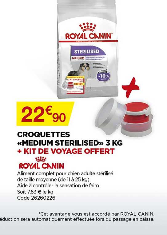 croquettes «medium sterilised» 3 kg royal canin