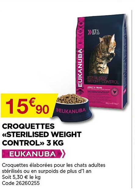 croquettes «sterilised weight control» 3 kg eukanuba