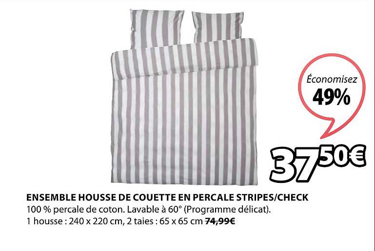 ensemble housse de couette en percale stripes check