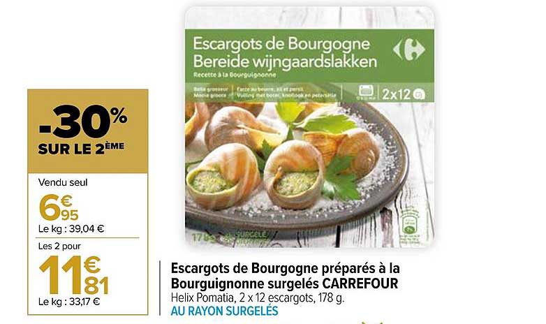 escargots de bourgogne préparés à la bourguignonne surgelés carrefour