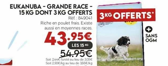 eukanuba - grande race - 15 kg dont 3 kg offerts