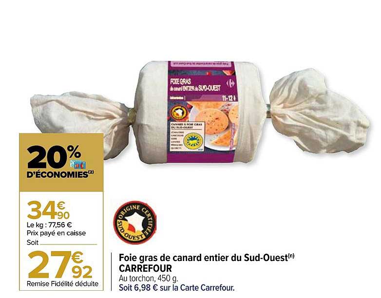 foie gras de canard entier du sud-ouest carrefour