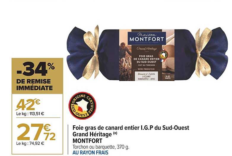 foie gras de canard entier i.g.p du sud-ouest grand héritage montfort