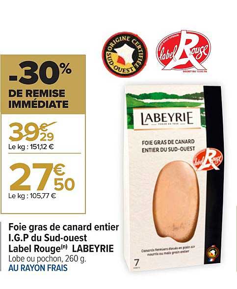 foie gras de canard entier i.g.p du sud-ouest label rouge labeyrie