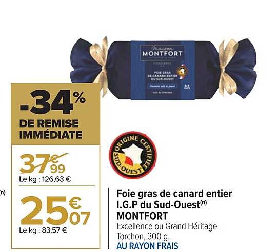 foie gras de canard entier i.g.p du sud-ouest montfort