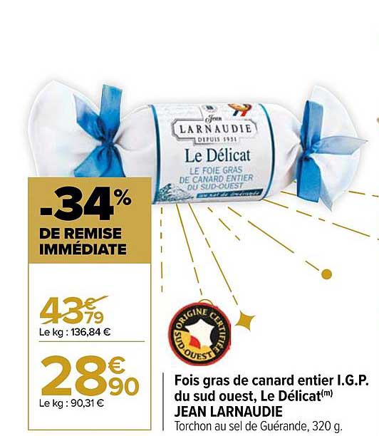 foie gras de canard entier i.g.p. du sud ouest, le délicat jean larnaudie