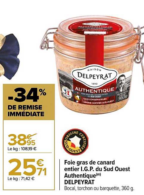 foie gras de canard entier i.g.p. du sud ouest authentique delpeyrat