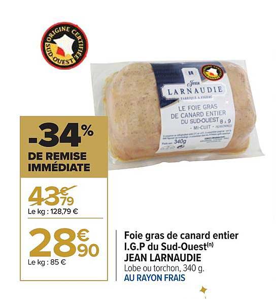 foie gras de canard entier i.g.p. du sud-ouest jean larnaudie