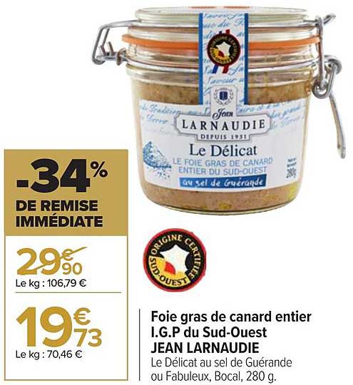 foie gras de canard entier igp du sud-ouest jean larnaudie