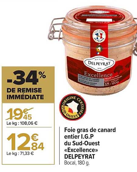 foie gras de canard entier igp du sud-ouest «excellence» delpeyrat