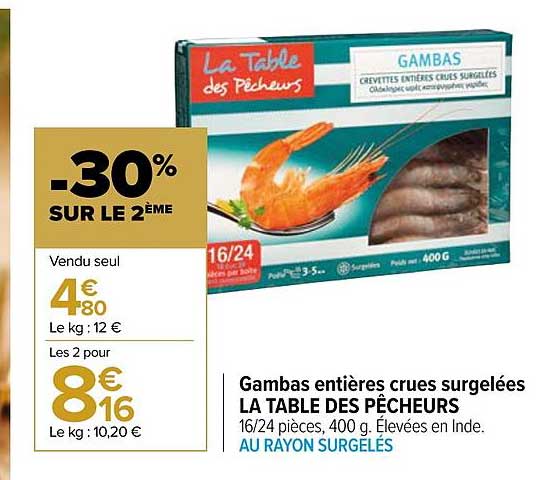 gambas entières crues surgelées la table des pêcheurs