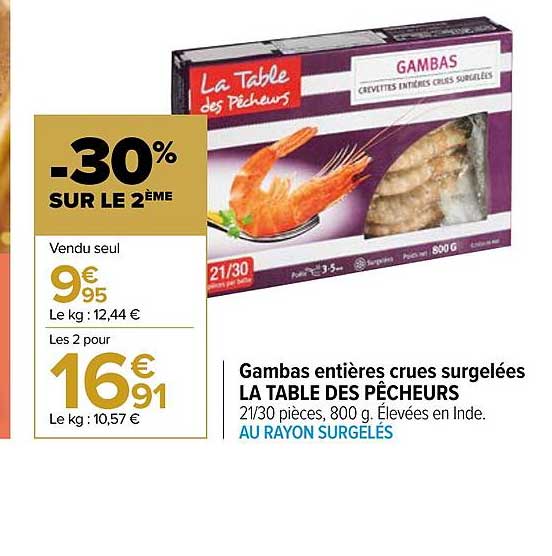 gambas entières crues surgelées la table des pêcheurs