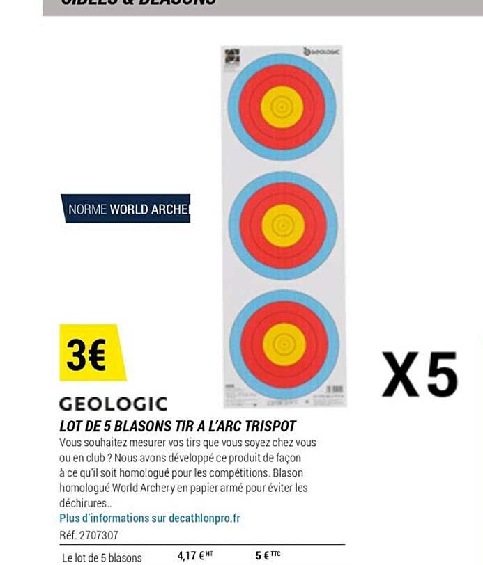 geologic lot de 5 blasons tir à l'arc trispot