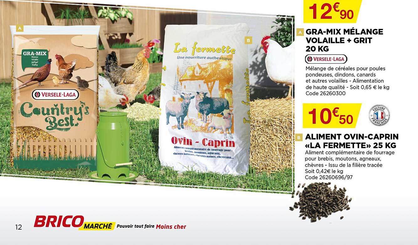 gra-mix mélange volaille + grit 20 kg, aliment ovin-caprin «la fermetté» 25 kg