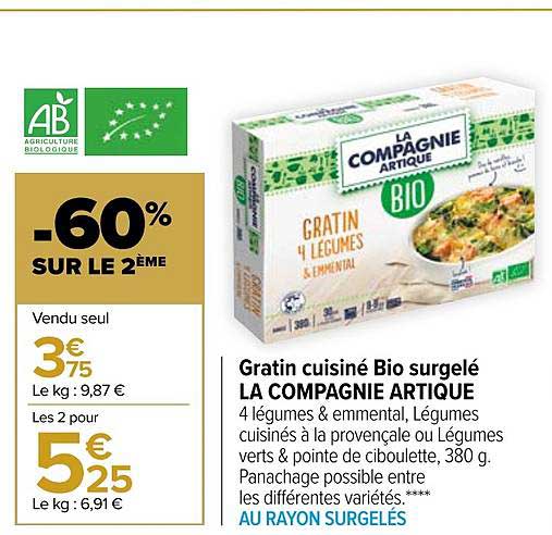 gratin cuisiné bio surgelé la compagnie artique