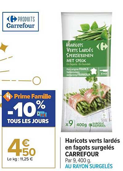 haricots vert lardés en fagots surgelés carrefour