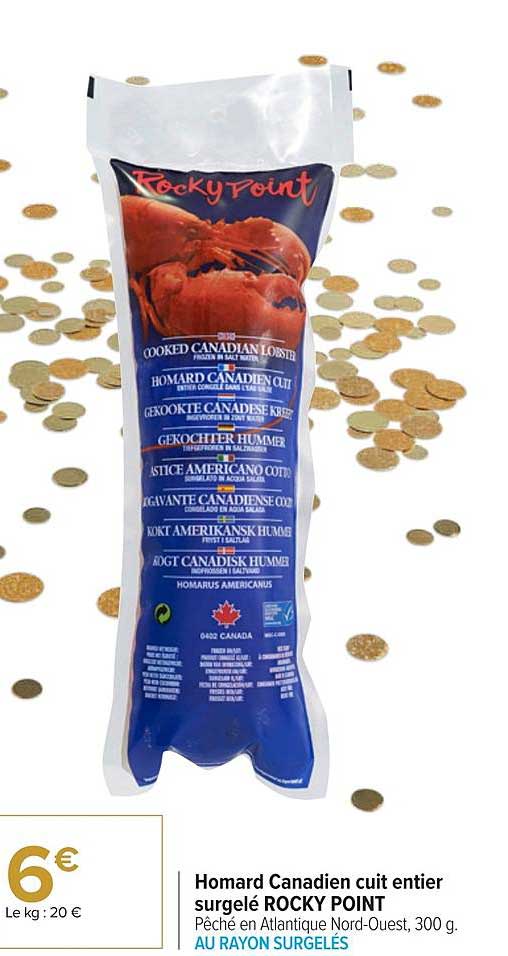 homard canadien cuit entier surgelé rocky point