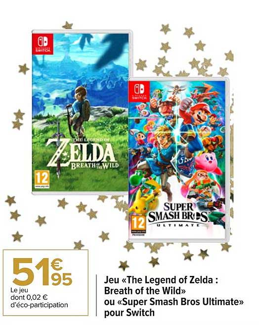 jeu «the legend of zelda : breath of the wild» ou «super smash bros ultimate» pour switch
