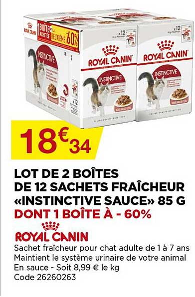 lot de 2 boîtes de 12 sachets fraîcheur «instinctive sauce» 85 g royal canin