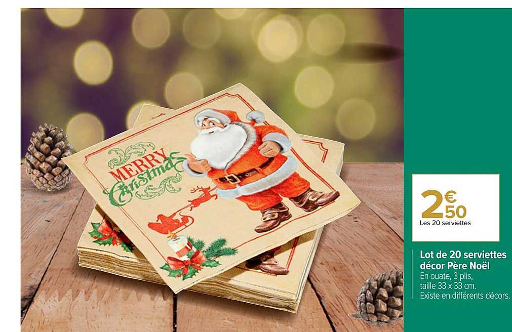 lot de 20 serviettes décor père noël